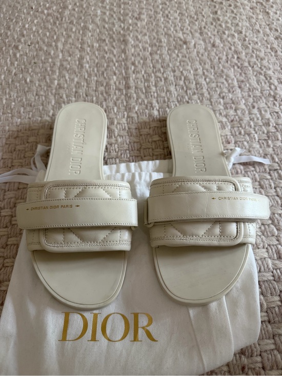 Dior Shoes - Dior Cream Quilted Leather Slide Sandals